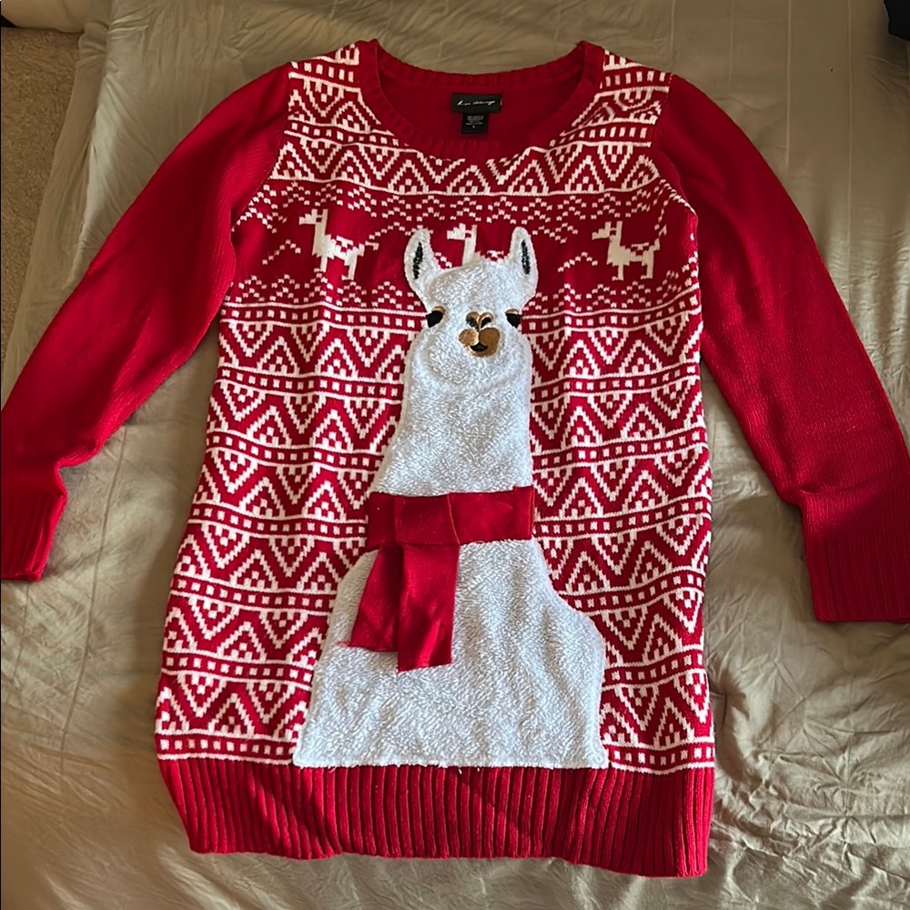 Red Llama Pattern Sweater